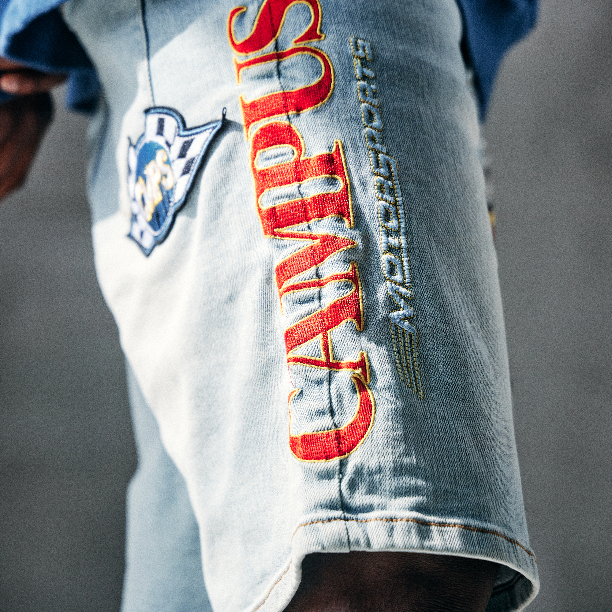 Motor Sports Denim Shorts - Washed Blue